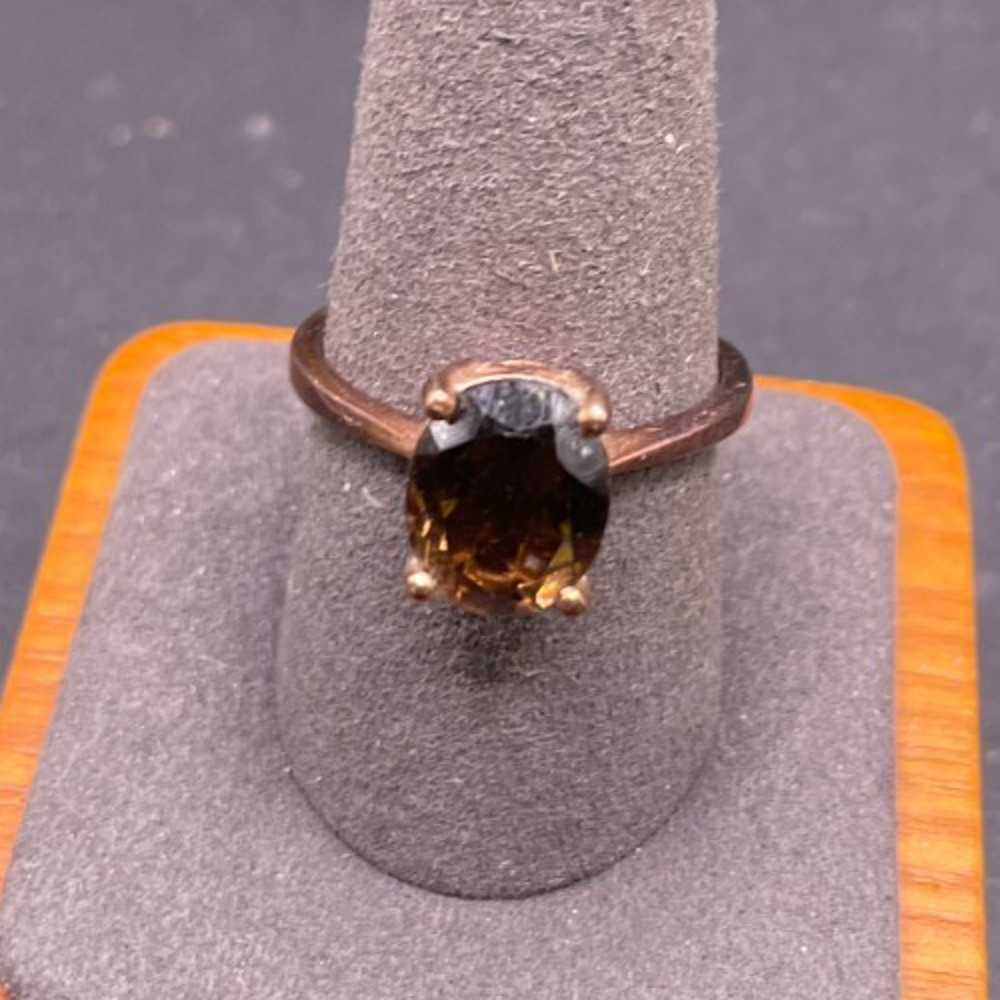 STS 925 Sterling Silver Rose Gold Tone Oval Smoky Quartz Statement Ring Sz 10
